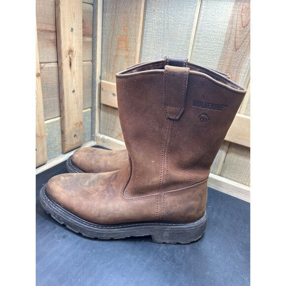 Wolverine Mens Leather Pull-On Work Boots Size 9 Brown Durable Slip-Resistant - Picture 4 of 9